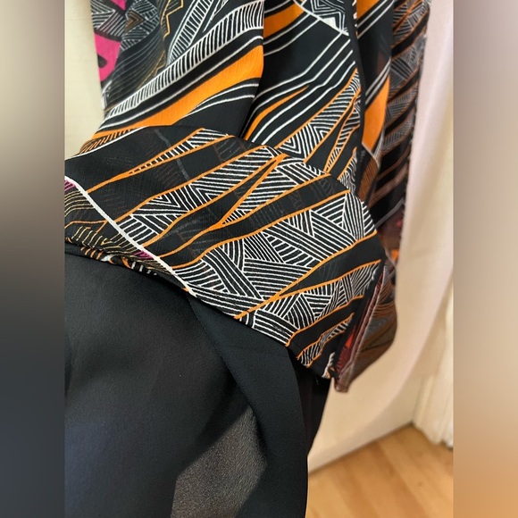 ⚪️ Kasper Geometric Black and Colored Patterned Dress Size Large 3/4 Sleeve - Picture 6 of 8